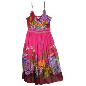 Vtg Jessica Taylor Women's 2X Tropical Print Pink Maxi Summer Dress, Beaded Boho